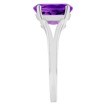 10x8mm Oval Amethyst Rhodium Over Sterling Silver Ring