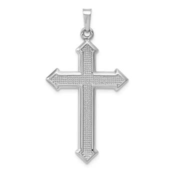 Rhodium Over 14k White Gold Polished and Textured Cross Pendant