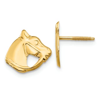 14K Yellow Gold Horse Head Earrings