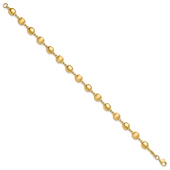 14K Yellow Gold Polished and Satin Puffed Circles Bracelet
