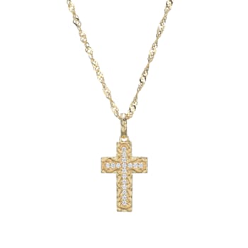 White Cubic Zirconia 18k Yellow Gold Over Sterling Silver Cross Pendant
With Chain 0.25ctw