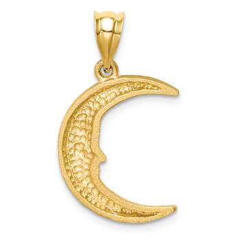 14k Yellow Gold Satin and Diamond-cut Moon Pendant