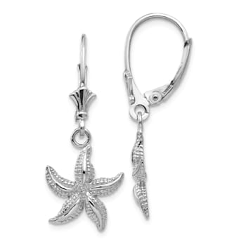 Rhodium Over 14K White Gold Textured Starfish Dangle Earrings