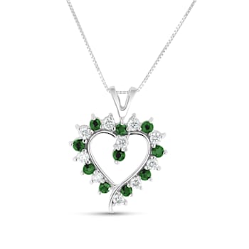 0.88ctw Emerald and Diamond Heart Shaped Pendant in 14k White Gold