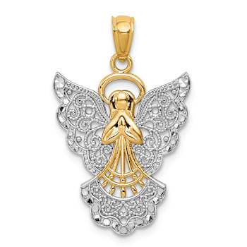 14k Yellow Gold and Rhodium Over 14k Yellow Gold Filigree Angel Pendant