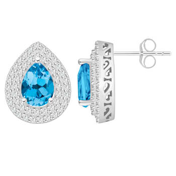 8x5mm Pear Shape Swiss Blue Topaz And White Topaz Rhodium Over Sterling
Silver Double Halo Earrings