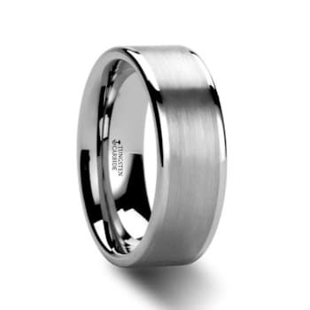 AIRES Flat Brush Finish Center Polished Edges Tungsten Carbide Ring 8mm