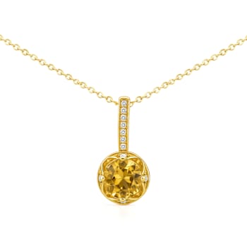Natural Yellow Citirine 14 K Gold Round Shape Over Sterling Silver
Pendant with Chain