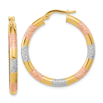 14k Yellow Gold and Rhodium Over 14k Yellow Gold Diamond-cut 1
3/16" Hoop Earrings