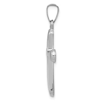 Rhodium Over 14k White Gold Polished Rounded Cross Pendant