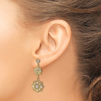 14k Yellow Gold and Rhodium Over 14k Yellow Gold Diamond-Cut Filigree
Floral Dangle Earrings