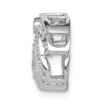 Rhodium Over 14k White Gold Diamond Lotus Flower Chain Slide Pendant