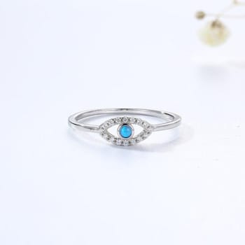 Blue Lab Created Opal and White CZ Ring Rhodium Over Sterling Silver
Evil Eye Jewelry
