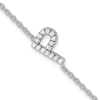 Rhodium Over 14k White Gold Diamond Sideways Letter P Bracelet
