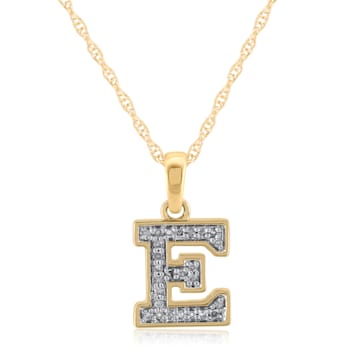 White Diamond Accent 10k Yellow Gold E Initial Pendant With 18” Rope Chain