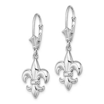 Rhodium Over 14k White Gold Small Fleur-de-Lis Dangle Earrings