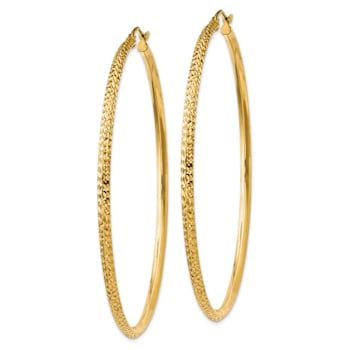14k Yellow Gold 2 9/16" Knife Edge Diamond-cut Hoop Earrings
