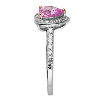 Lab Created Pink Sapphire And White Cubic Zirconia Rhodium Over Sterling
Silver Heart Ring 1.50ctw