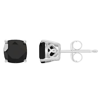 6mm Square Cushion Black Onyx Rhodium Over Sterling Silver Stud Earrings