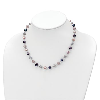 Rhodium Over Sterling Silver Multi-color Freshwater Pearl
Necklace/Bracelet/Earring Set