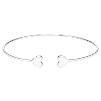 Sterling Silver Heart Open Cuff Bracelet - One Size Fits All