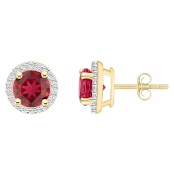 6mm Round Created Ruby And Created White Sapphire 10k Yellow Gold Halo
Stud Earrings