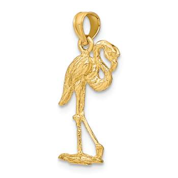 10K Yellow Gold 3D Textured Flamingo with Head Up Charm