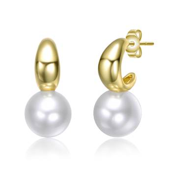 Pear Shape Shell Pearl Drop Earrings In 14K Gold Over Brass