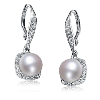 Pear Shape Pearl Simulant Drop Earrings In Sterling Silver