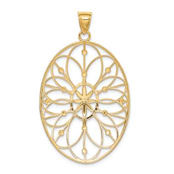 14K Two-tone Gold  Diamond-Cut Floral Medallion Pendant