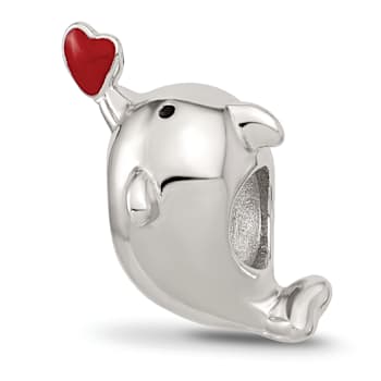 Sterling Silver Enamel Dolphin Blowing Heart Bead