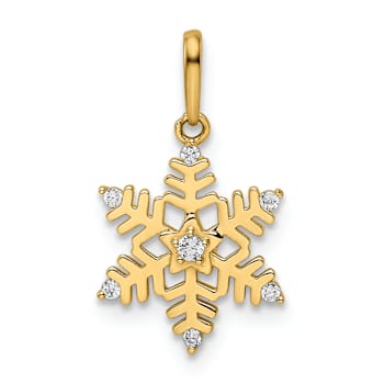 14K Yellow Gold Cubic Zirconia Snowflake Pendant