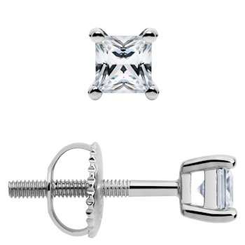 White Cubic Zirconia 14k White Gold Studs With Velvet Gift Box 0.60ctw