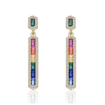 Multi-Color CZ Linear Drop Earrings In 14K Gold Over Sterling Silver