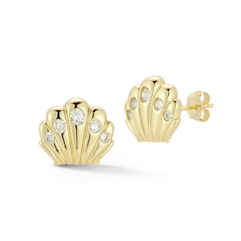 Rachel Zoe CZ Shell Stud Earrings in 14K Gold Over Sterling Silver