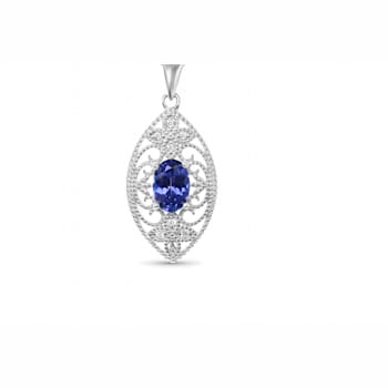 Oval Tanzanite and Cubic Zirconia Rhodium Over Sterling Silver Pendant
with chain, 0.86ctw