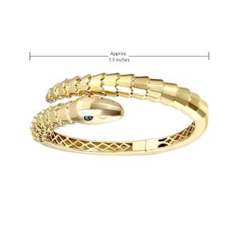 Emerald Color CZ Serpent Bypass Cuff Bracelet In 14K Gold Over Brass