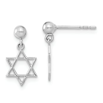 Rhodium Over 14K White Gold Polished Star of David Dangle Earrings