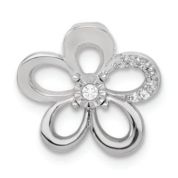 Rhodium Over 14k White Gold Diamond Round Petal Flower Chain Slide Pendant