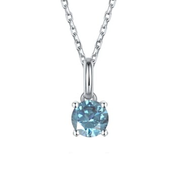 Blue Moissanite Sterling Silver Solitaire Pendant With Chain, 0.50ct