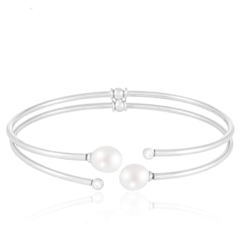 7.5-8mm and 2mm White Cultured Freshwater Pearl Silver  Bracelet