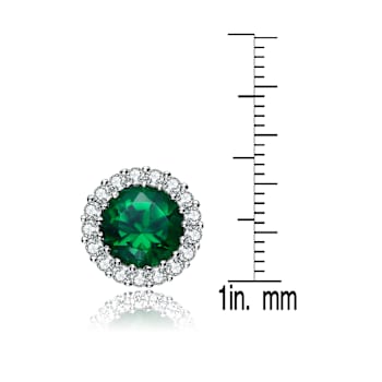 Emerald Color CZ Halo Stud Earrings In Sterling Silver