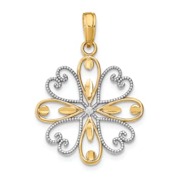14k Two-tone Gold Beaded Heart Petals Flower Charm