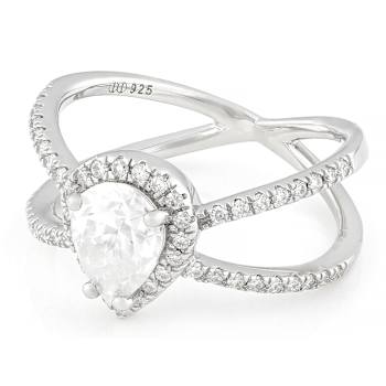Pear And Round Moissanite Open Design Ring In White Metal