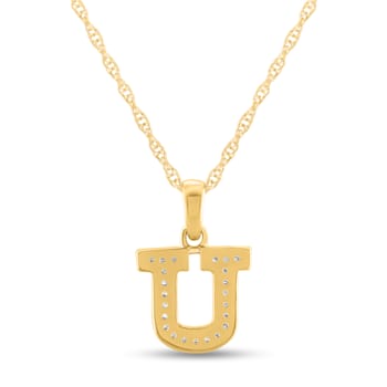 White Diamond Accent 10k Yellow Gold U Initial Pendant With 18” Rope Chain