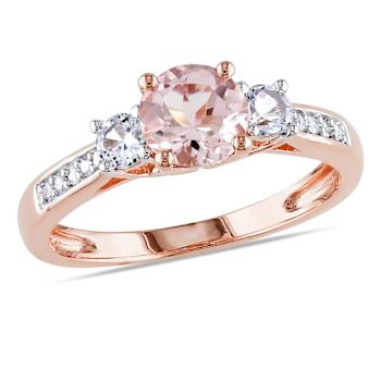 Morganite, Created White Sapphire and Diamond 10K Rose Gold Ring 1.19ctw