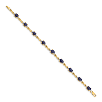 14k Yellow Gold and Rhodium Over 14k Yellow Gold Diamond and Sapphire Bracelet