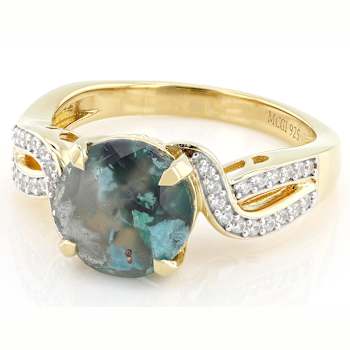 Blue Chalcedony Round And White Zircon Ring In 18K Gold Over Sterling
Silver 2.63ctw