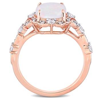 Opal, White Sapphire and Diamond 10K Rose Gold Ring 1.85ctw