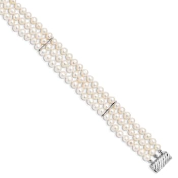 Rhodium Over Sterling Silver 6-7mm White Freshwater Cultured Pearl 3
Strand Bracelet